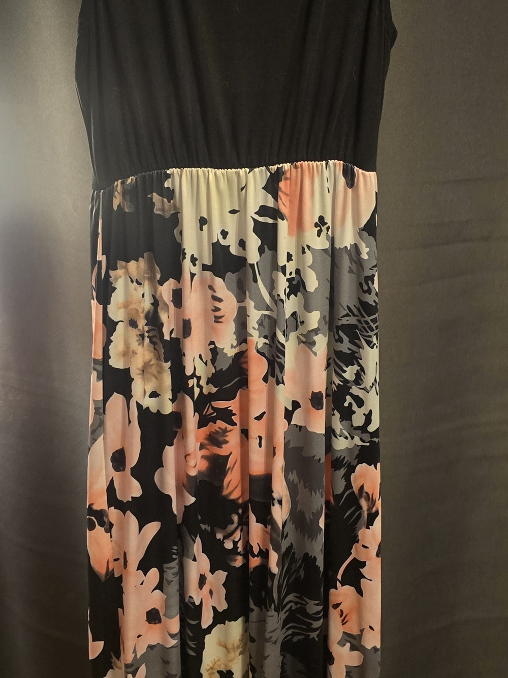 Floral Print Black & Peach Maxi Dress